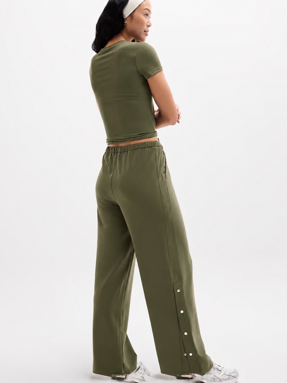 Athleta MVP Mid Rise Olive Green Snap Pant - Picture 1 of 5